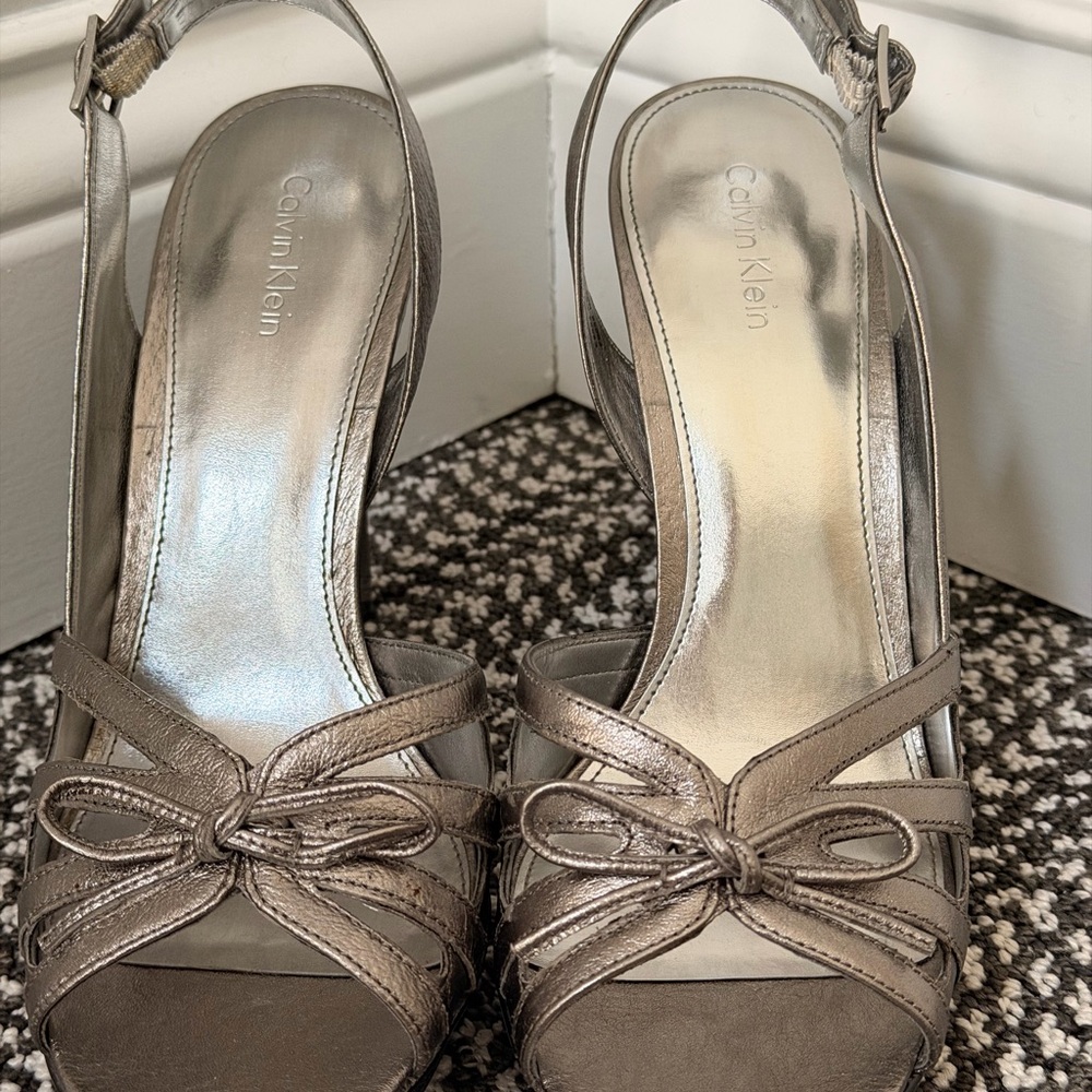 Calvin Klein Metallic Heels with Bow Detail